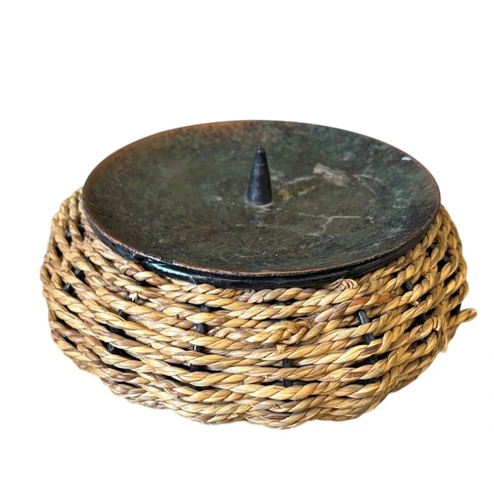 Vintage Rounded Woven‎ Basket Candle Holder 6